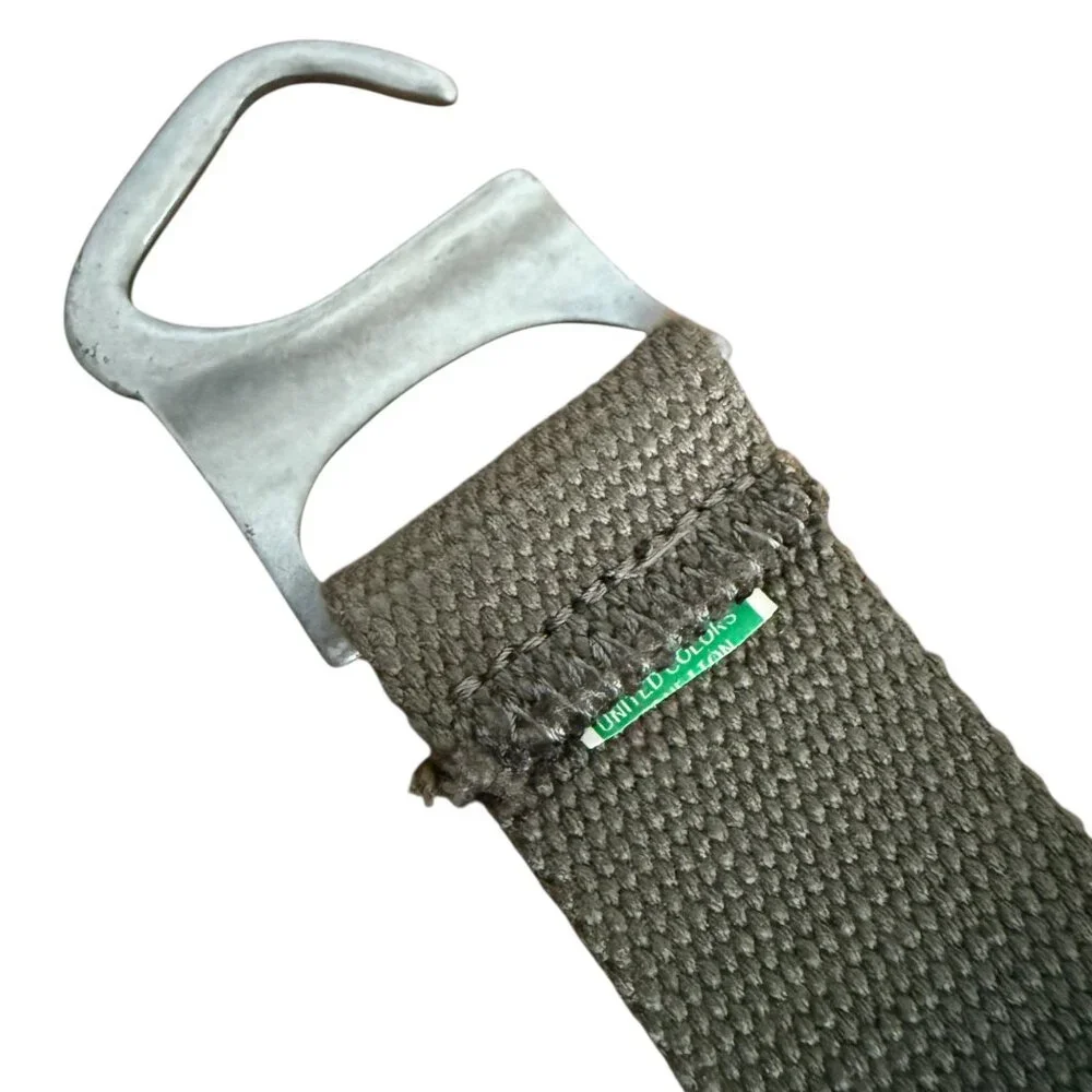 United Colors Of Benetton Olive Canvas Belt Metal Hook Buckle 39